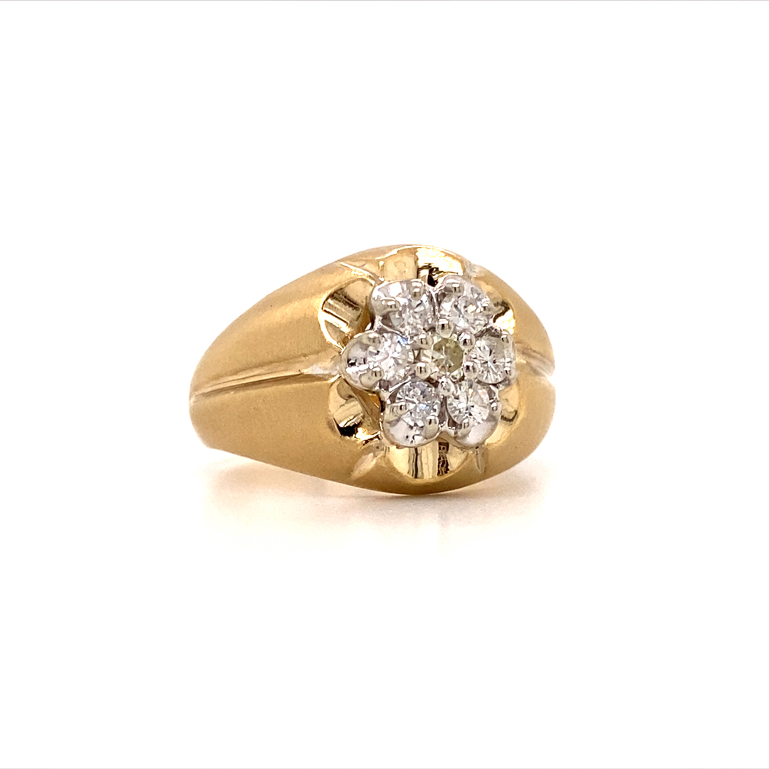 Ruby & Diamond Textured Flower Ring 14K Yellow Gold