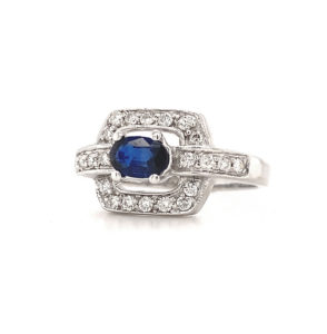Sapphire Ring 3/4ctw w/ Diamonds 18k White Gold