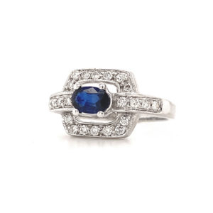 Sapphire Ring 3/4ctw w/ Diamonds 18k White Gold