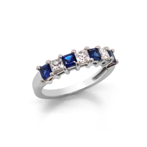Sapphire Band With Diamonds 14k White Gold