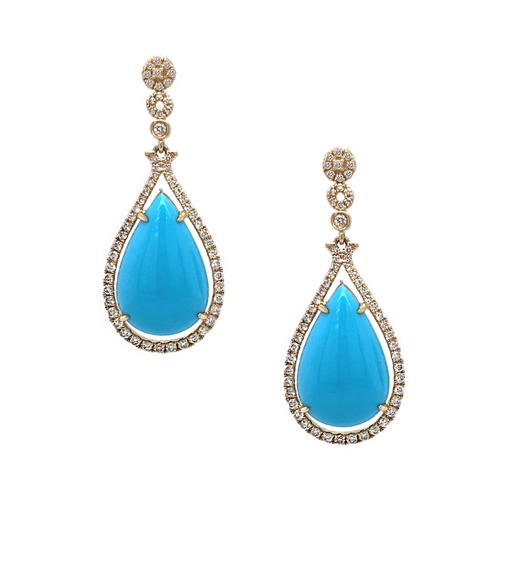 Turquoise Earrings Diamonds 14k Yellow Gold