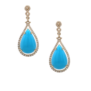 Turquoise Earrings Diamonds 14k Yellow Gold