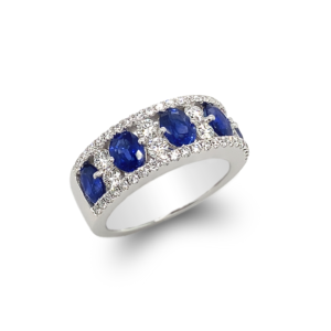 Sapphire Band With Diamonds 18k White Gold