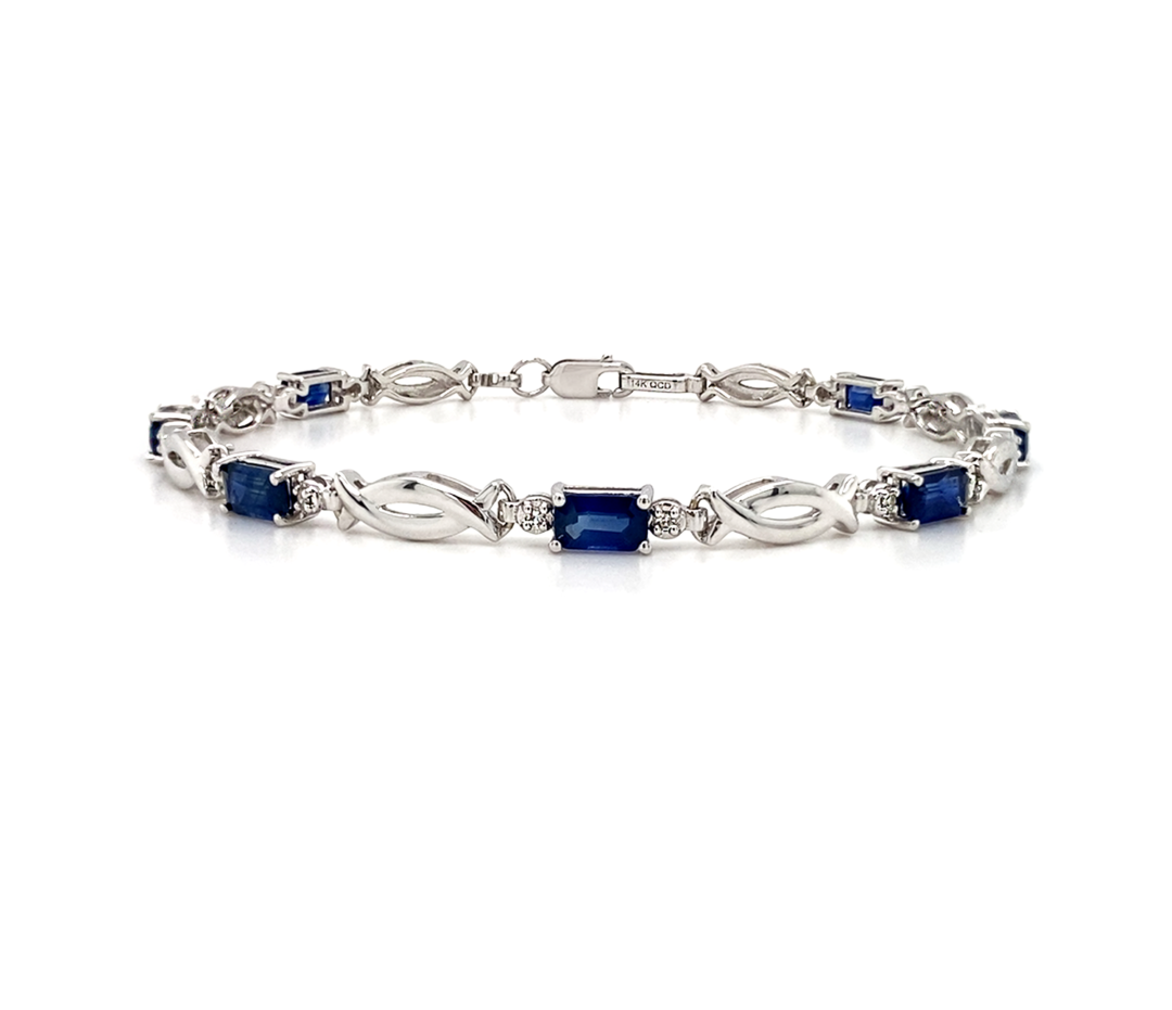 Sapphire Tennis Bracelet With Diamonds 14k White Gold