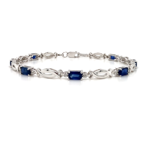 Sapphire Tennis Bracelet With Diamonds 14k White Gold