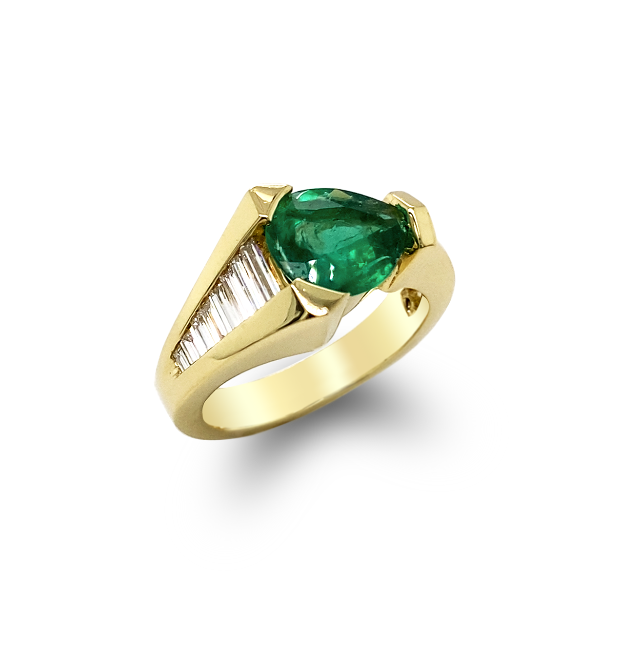 Three-Stone Emerald & Diamond Ring 1/8 ct tw Oval, Round-Cut 10K Yellow  Gold | Kay
