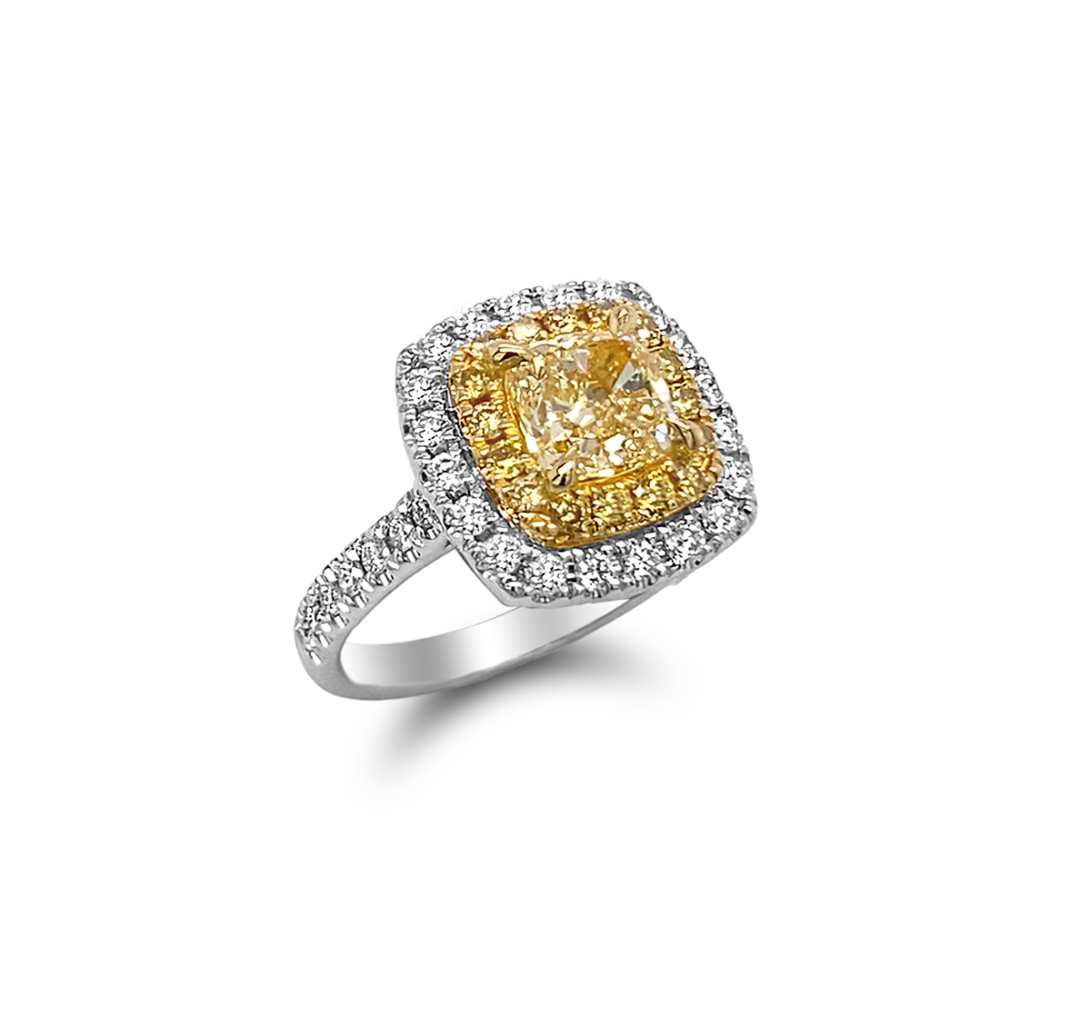Yellow Diamond Engagement Ring 2.51ctw 18k TwoTone Gold