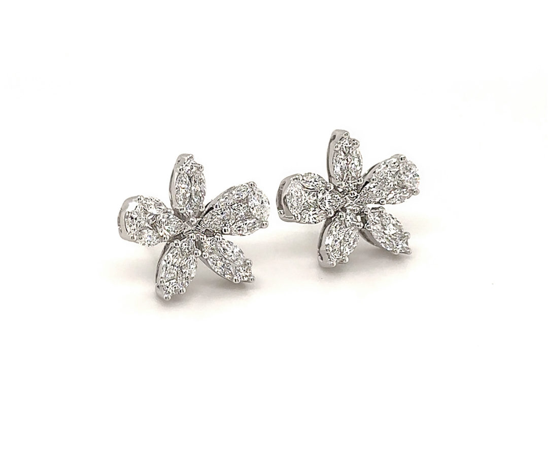 1 4/5ctw Floral Diamond Cluster Earrings 18k White Gold