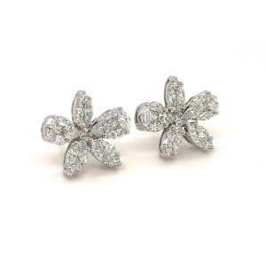 1 4/5ctw Floral Diamond Cluster Earrings 18k White Gold