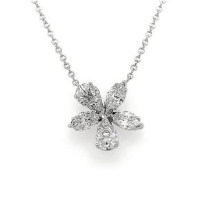 1 1/2ctw Diamond Flower Necklace 18k White Gold