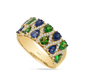 Sapphire Ring w/ Tsavorite Garnet, Diamonds 14k Yellow Gold