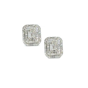 Baguette Diamond Stud Earrings 14k White Gold