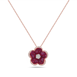 Ruby Flower Pendant w/ Diamond 14k Rose Gold