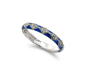 Blue Enamel Stackable Band w/ Diamonds 14k White Gold