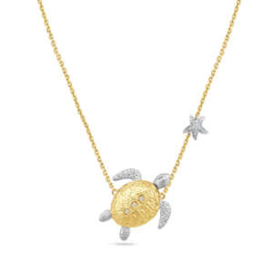 Diamond Turtle Necklace 14k Two-Tone Gold 18"