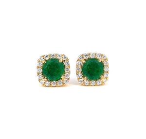 3ctw Emerald Stud Earrings w/ Diamonds 18k Yellow Gold