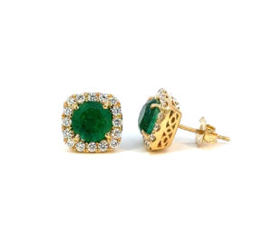 3ctw Emerald Stud Earrings w/ Diamonds 18k Yellow Gold