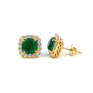 3ctw Emerald Stud Earrings w/ Diamonds 18k Yellow Gold