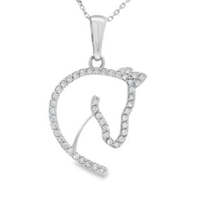 14K white gold diamond horse head pendant with 0.50ctw of pave-set round brilliant cut diamonds, featuring intricate detailing for a blend of elegance, strength, and timeless beauty.