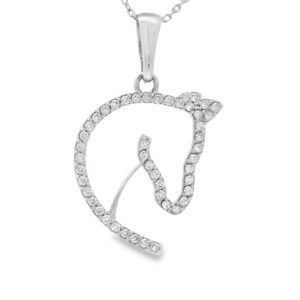 14K white gold diamond horse head pendant with 0.50ctw of pave-set round brilliant cut diamonds, featuring intricate detailing for a blend of elegance, strength, and timeless beauty.