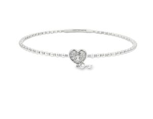 Diamond Heart Flexi-Bangle Bracelet 14k White Gold