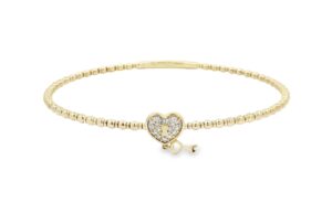 Diamond Heart Flexi-Bangle Bracelet 14k Yellow Gold