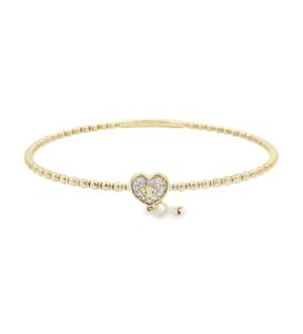 Diamond Heart Flexi-Bangle Bracelet 14k Yellow Gold