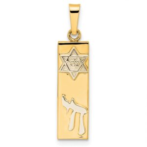 Mezuzah Pendant With Star of David, Chai 14k Two-Tone Gold