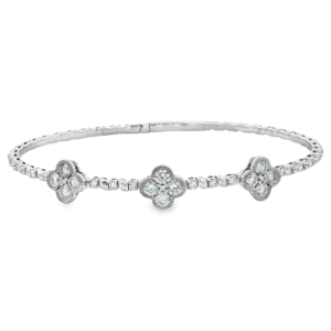 Diamond Clover Bracelet Flexi-Bangle 1.55ctw 14k White Gold