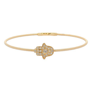 Diamond Hamsa Bracelet Flexi-Bangle 0.30ctw 14k Yellow Gold