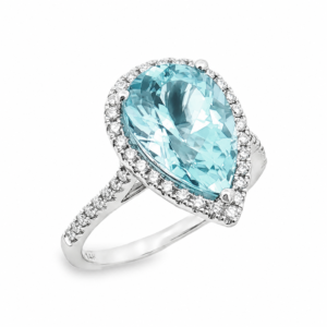 Pear Aquamarine Ring 3.84ct With Diamond Halo14k White Gold