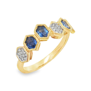 Geometric Sapphire Ring With Diamonds 14k Yellow Gold